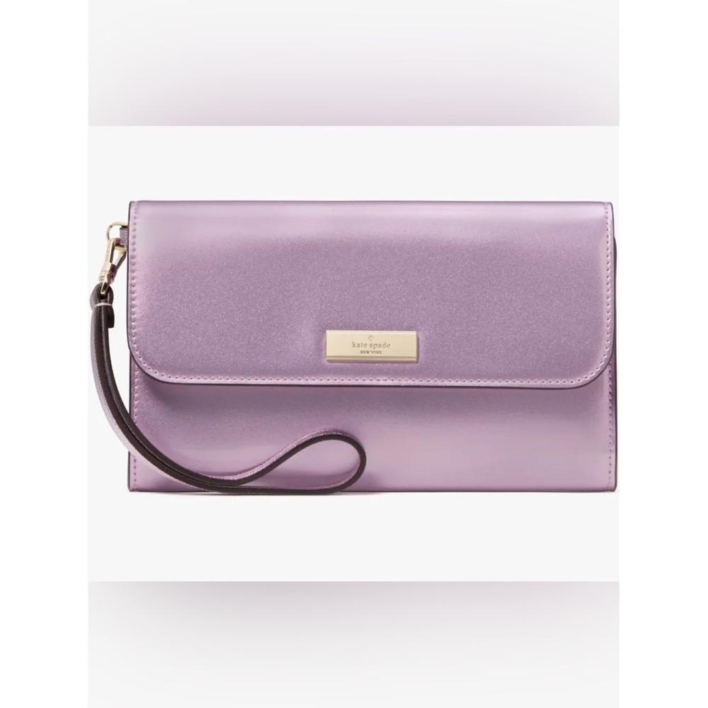 Kate Spade Kenzie Metallic Lavender Pink Wristlet Clutch Bag NWT Gold Hardware
